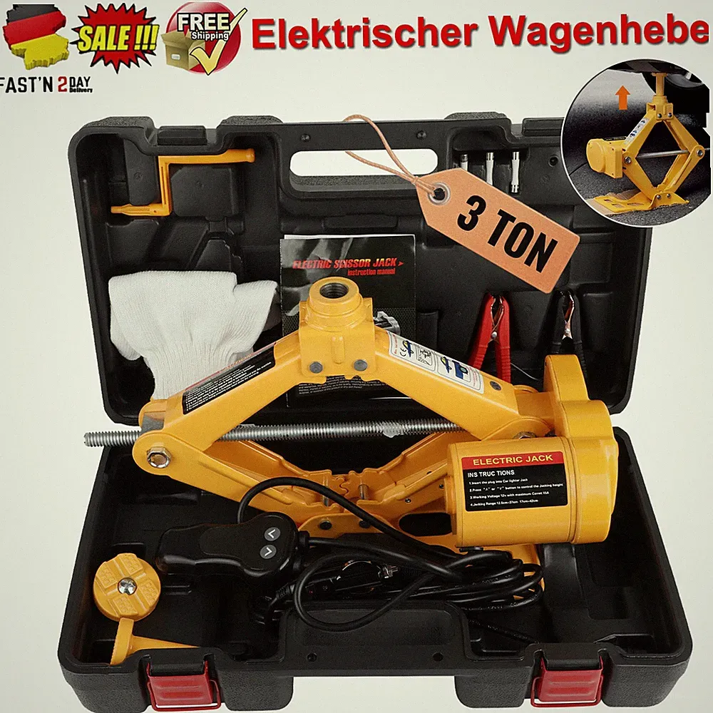 3T 12V Elektrischer Wagenheber Doppelköpfe Rangierwagenheber KFZ Heber Autoheber