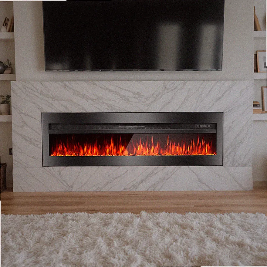 50" Elektrokamin Wandkamin Einbaukamin mit Heizung 9 Farbmodi LED Flammeneffekt