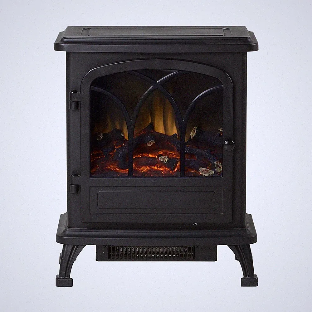 abc HOME Elektrokamin Schwarz 1500W Heizung LED Flamme Kaminofen Kompakt 45x52cm