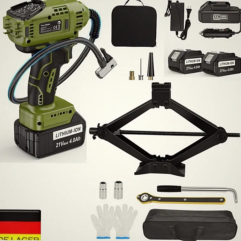 Autoreifenpumpe Luftkompressor LED Digital Elektrisch & 2,5T Scherenwagenheber