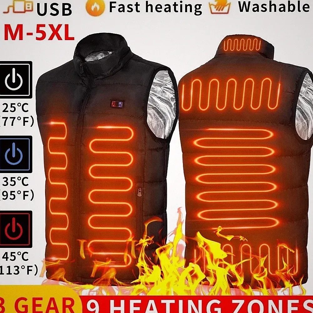 Beheizbare Jacke 9 Heizzonen Graphen Heizjacke USB Elektrisch Herren Damen Wärme