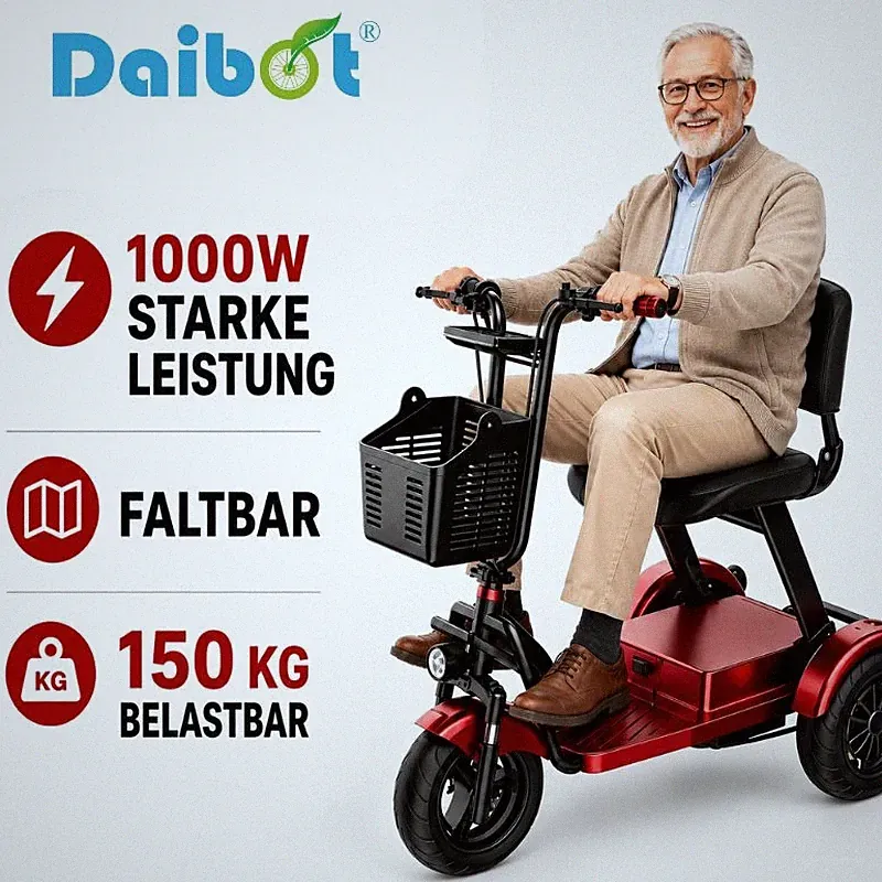Daibot 1000W Elektromobil 3 Rad klappbar für Senioren 150kg 25kmh