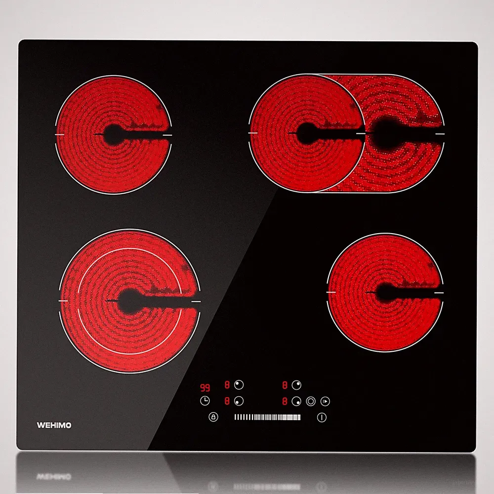 Elektrisch Glaskeramik Kochfeld Autark 59 cm 6600W 4 Zonen 9 Stufen Bräterzone