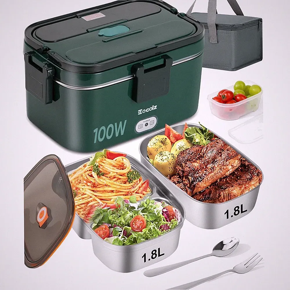 Elektrische Lunchbox 1,8 l Edelstahl Gabel & Löffel 100 W Essenwärmer für Aut...