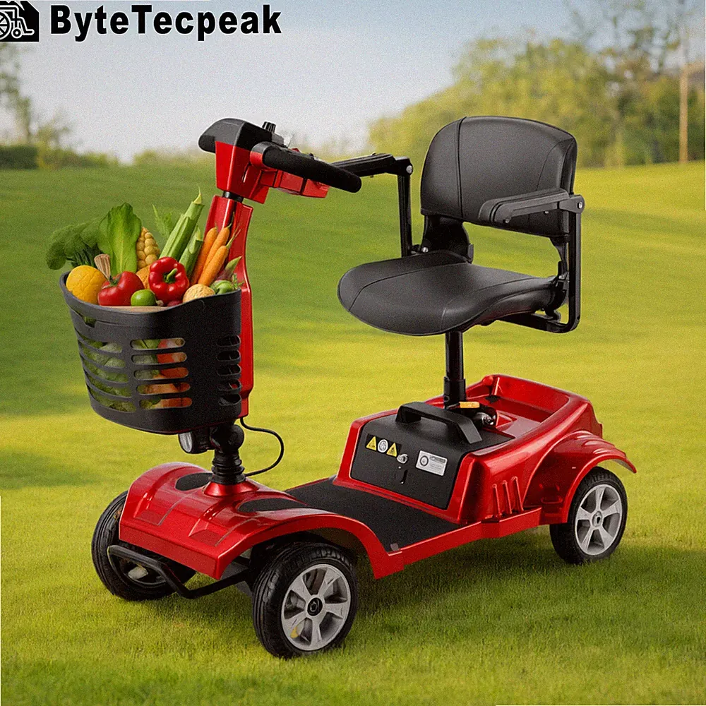 Elektrischer Mobilitätsroller Klappbar 4-Rad Tempomat 20KM ROT Elektromobil DE
