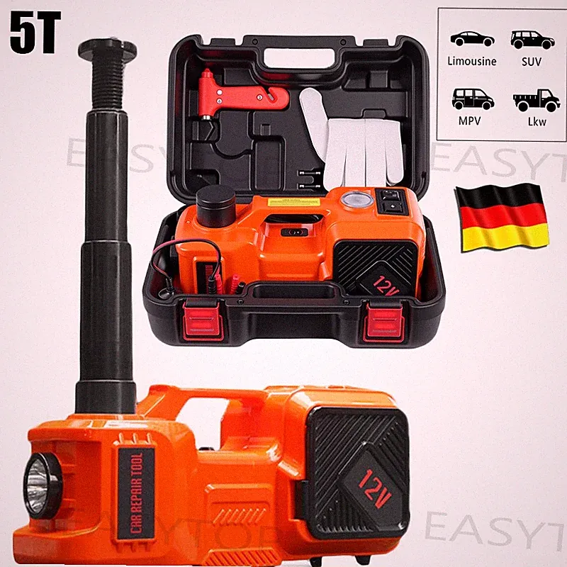 Elektrischer Wagenheber Mit Schlagschrauber Set 12V 5T Hydraulischer Jack Lift