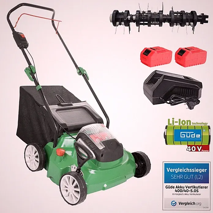 GÜDE Vertikutierer Akku 2x40V elektro Rasenlüfter elektrisch 400/40-5.0 S 2in1