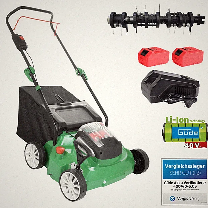GÜDE Vertikutierer Akku 2x40V elektro Rasenlüfter elektrisch 400/40-5.0 S 2in1