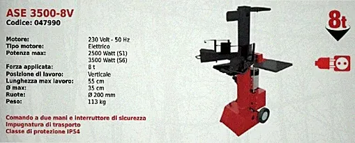 Holzklüfter Elektrisch Vertikal Attila Ase 3500-8V Mit Motor 230 Volt