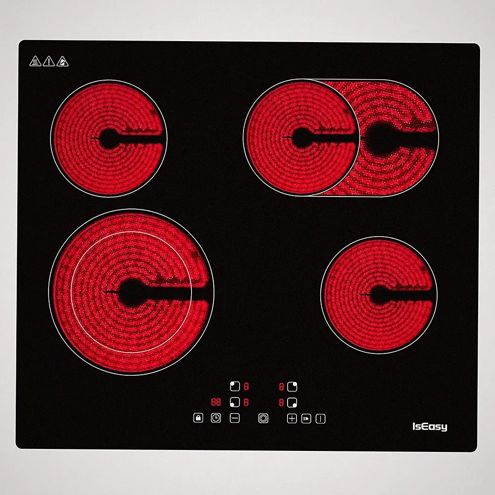 IsEasy Glaskeramik Elektro Kochfeld 59cm 4 Zonen Platten Autark rahmenlos 6600 W