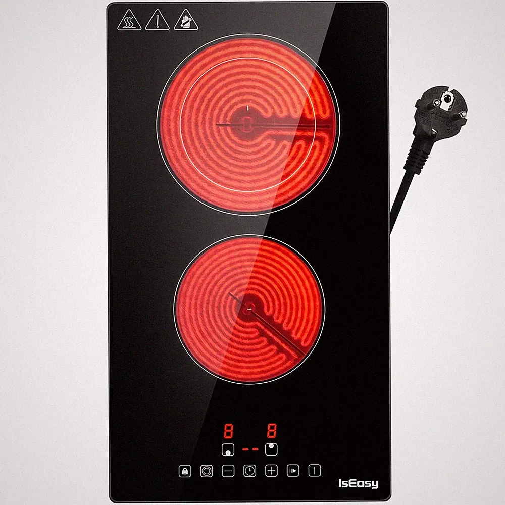 IsEasy Glaskeramik-Kochfeld 29 cm 2 Kochzonen Touch 3200 W Timer Schwarz