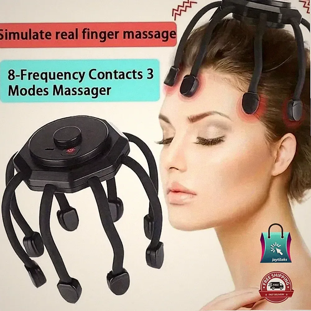 Kabelloses elektrisches Kopfmassagegerät - 360° Entspannung mit 8 flexiblen S...