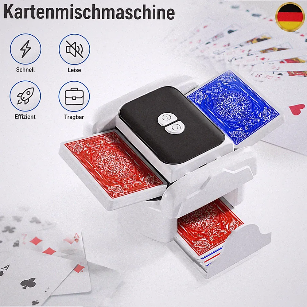 Kartenmischer elektrisch wiederaufladbar 2 Decks Geräuscharm für Texas Hold'em