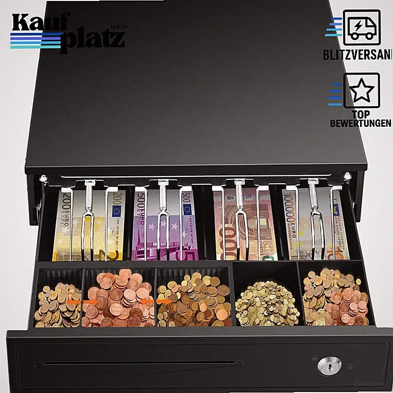 Kassenschublade 37x34x8 cm Manuell Elektrisch mit 4 Geldschein- & 5 Münzfächern