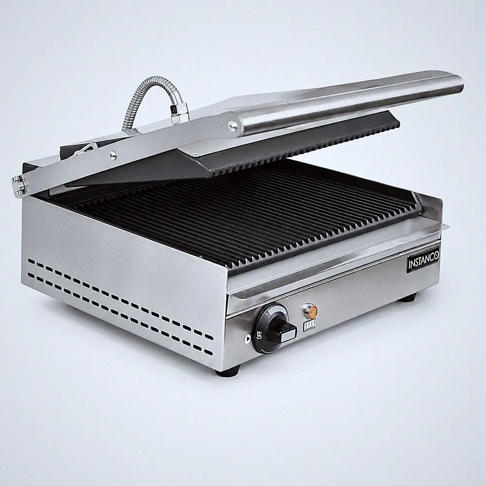 Kontaktgrill Gastro 2200W Panini Toaster Gusseisen gerillt Edelstahl 300°C