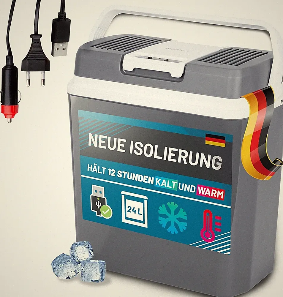 Kühlbox 24L WÄRMT und KÜHLT elektrisch 12V 230V USB / Neue Isolierung, Neuware