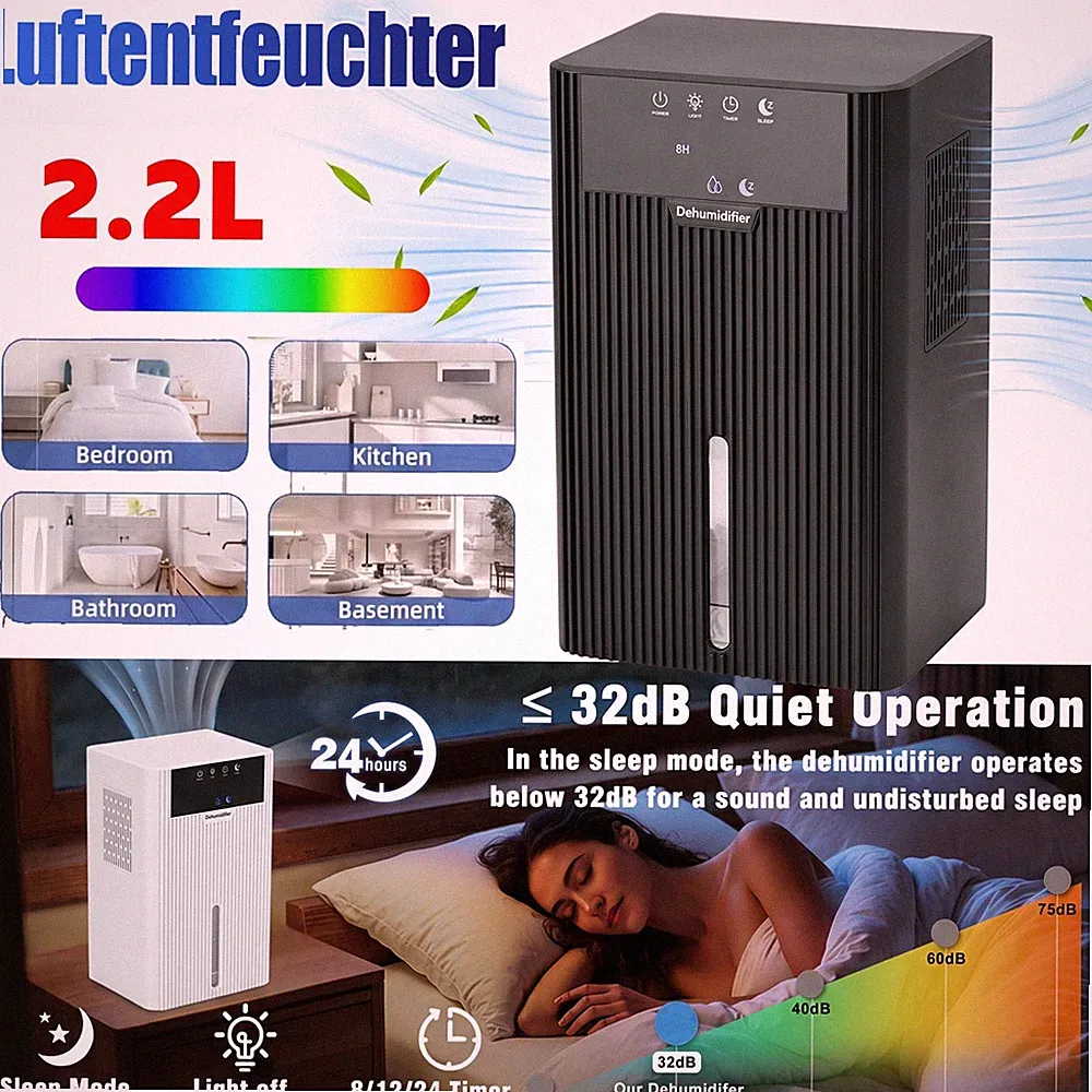 Luftentfeuchter Leise Elektrisch Entfeuchter Bautrockner Raumentfeuchter 2200ml