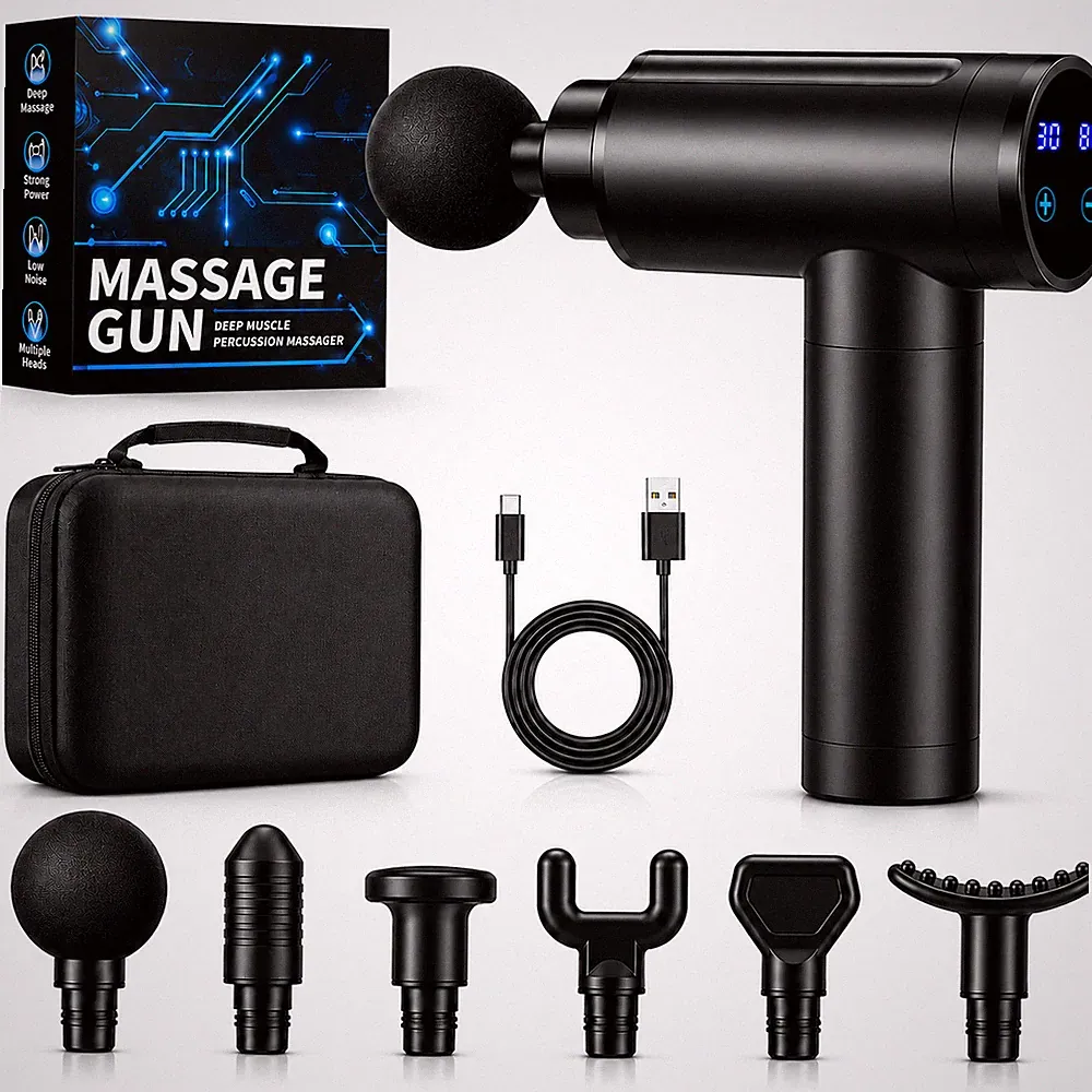 Massagepistole Elektrisch LCD Display 30 Stufen Massage Gun 6 Aufsätze Akku