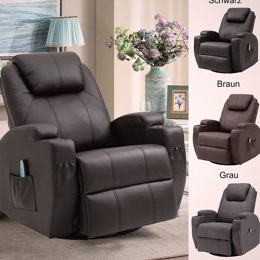 Massagesessel Fernsehsessel 360°drehbar Relaxsessel Wärmefunktion Polstersessel