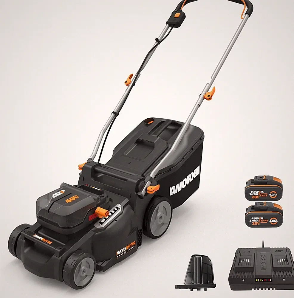 Rasenmäher Elektro 500m² WG737E, 37cm bürstenlos, 2x 4.0Ah Akkus, randnah