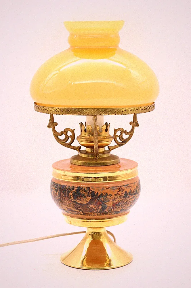 Ruel Florentine Tischlampe Lampe Glasschirm elektrisch Vintage H 37,5 cm